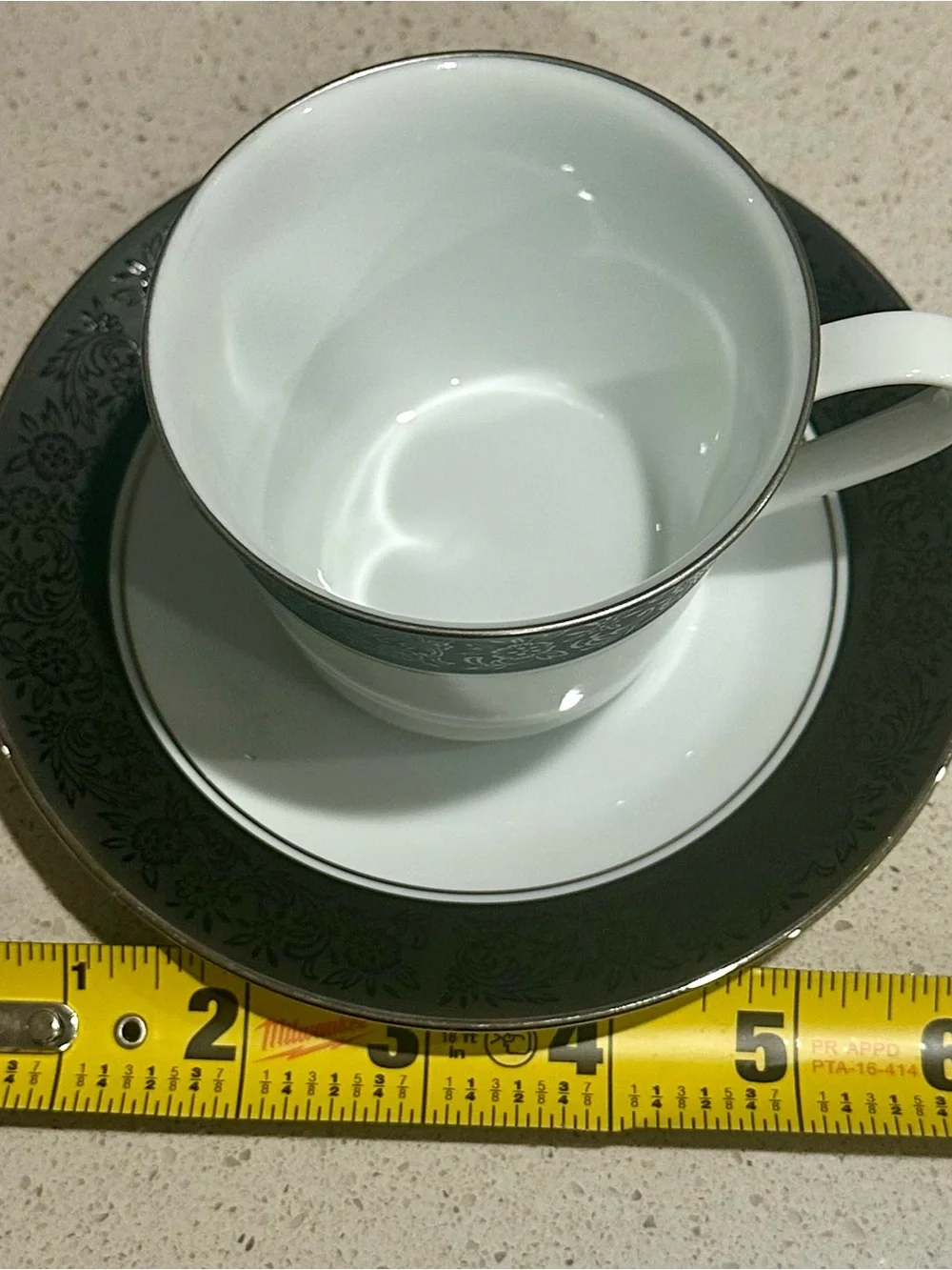 Noritake White Porcelain Teacup and Saucer Silver Trim